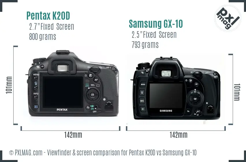 Pentax K20D vs Samsung GX-10 Screen and Viewfinder comparison