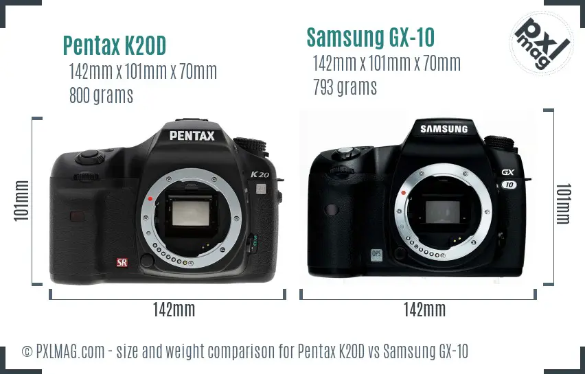 Pentax K20D vs Samsung GX-10 size comparison