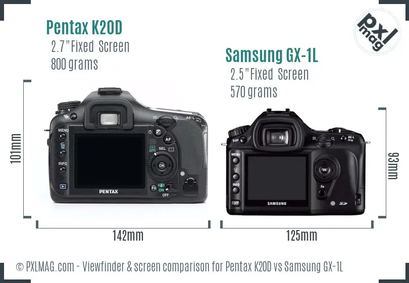 Pentax K20D vs Samsung GX-1L Screen and Viewfinder comparison