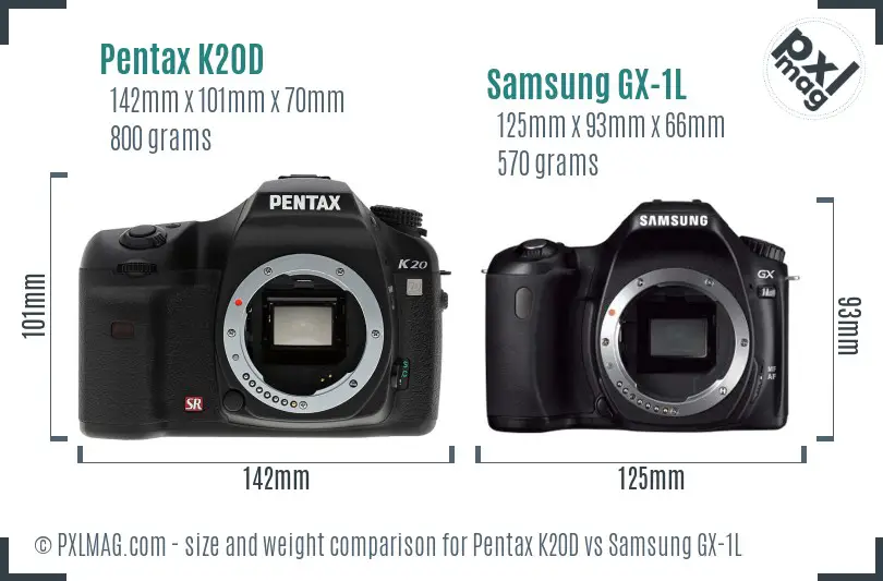 Pentax K20D vs Samsung GX-1L size comparison