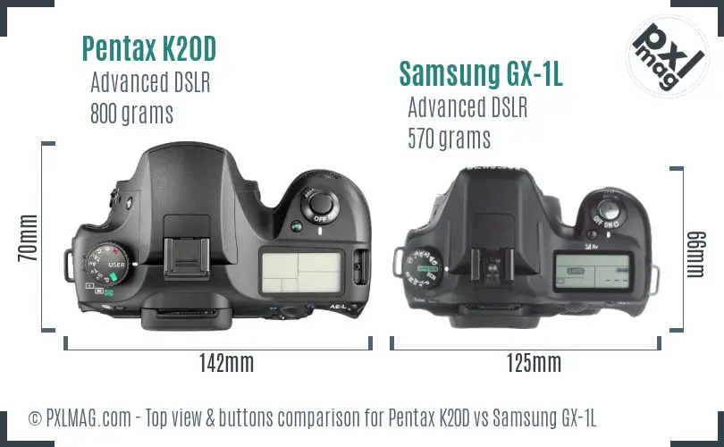 Pentax K20D vs Samsung GX-1L top view buttons comparison