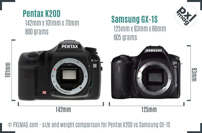 Pentax K20D vs Samsung GX-1S size comparison