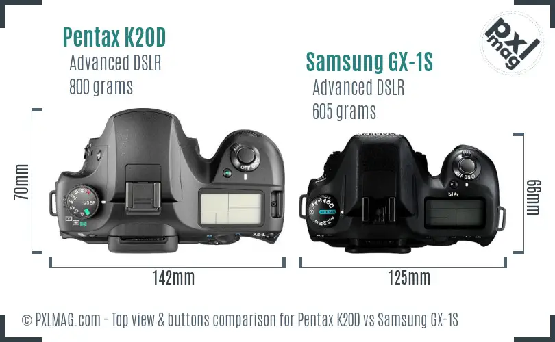 Pentax K20D vs Samsung GX-1S top view buttons comparison