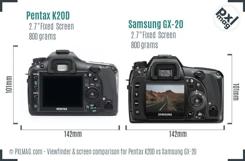 Pentax K20D vs Samsung GX-20 Screen and Viewfinder comparison