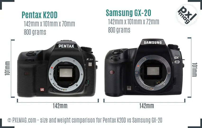 Pentax K20D vs Samsung GX-20 size comparison