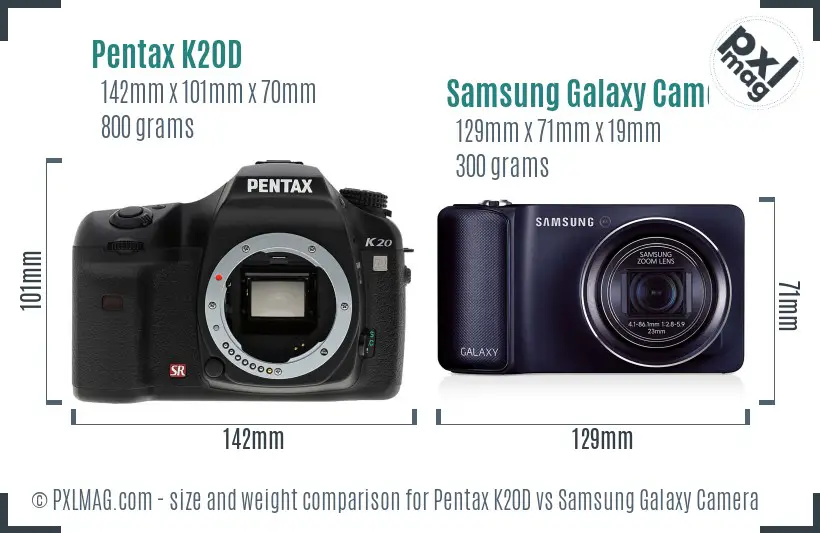 Pentax K20D vs Samsung Galaxy Camera size comparison
