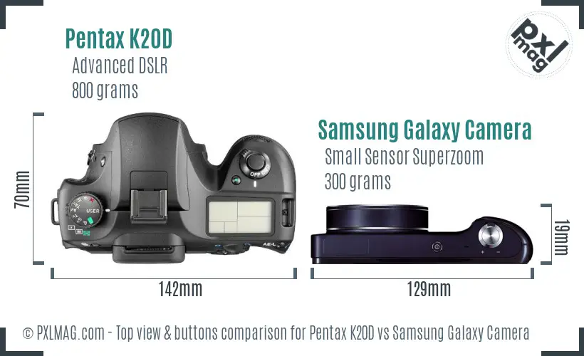 Pentax K20D vs Samsung Galaxy Camera top view buttons comparison