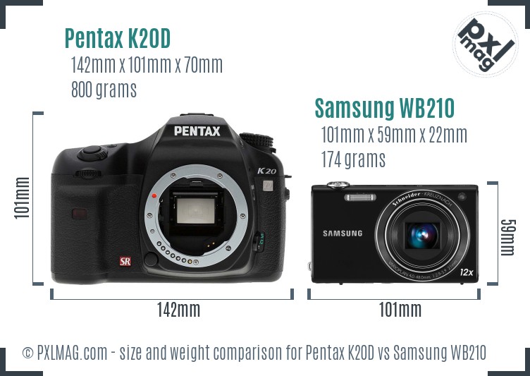 Pentax K20D vs Samsung WB210 size comparison
