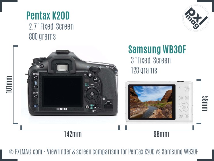 Pentax K20D vs Samsung WB30F Screen and Viewfinder comparison