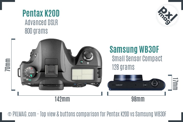 Pentax K20D vs Samsung WB30F top view buttons comparison