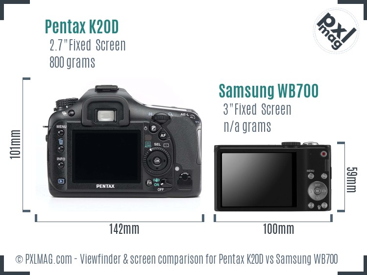 Pentax K20D vs Samsung WB700 Screen and Viewfinder comparison