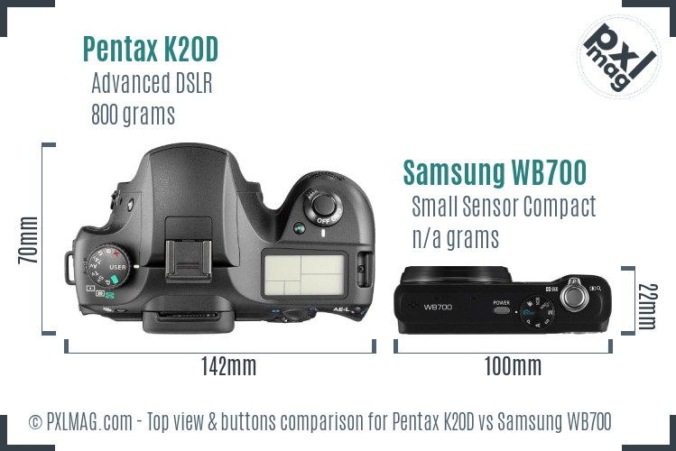 Pentax K20D vs Samsung WB700 top view buttons comparison