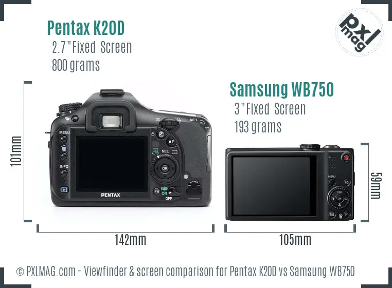 Pentax K20D vs Samsung WB750 Screen and Viewfinder comparison
