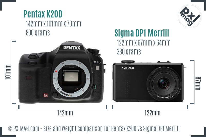 Pentax K20D vs Sigma DP1 Merrill size comparison