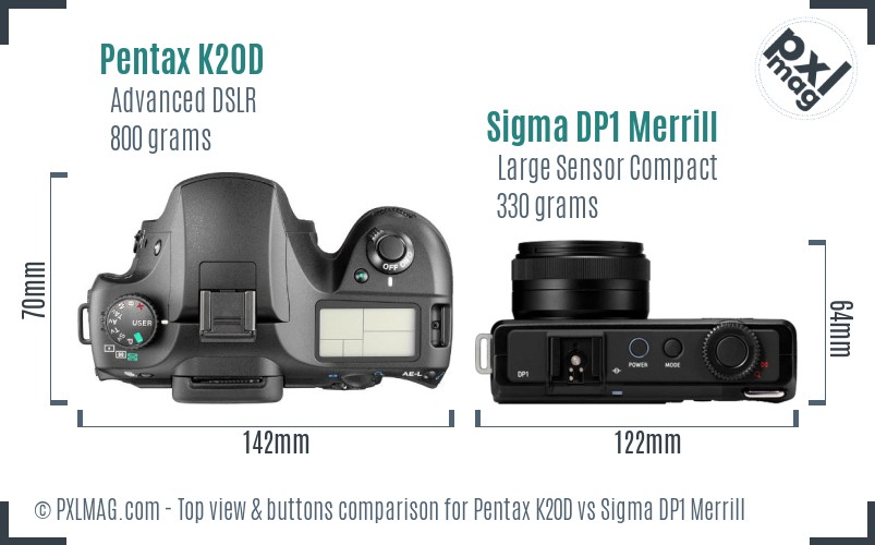 Pentax K20D vs Sigma DP1 Merrill top view buttons comparison
