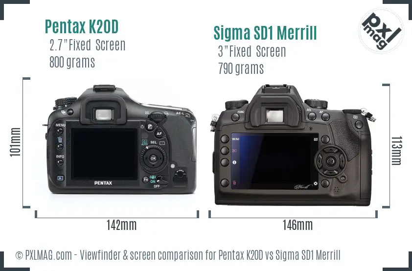 Pentax K20D vs Sigma SD1 Merrill Screen and Viewfinder comparison