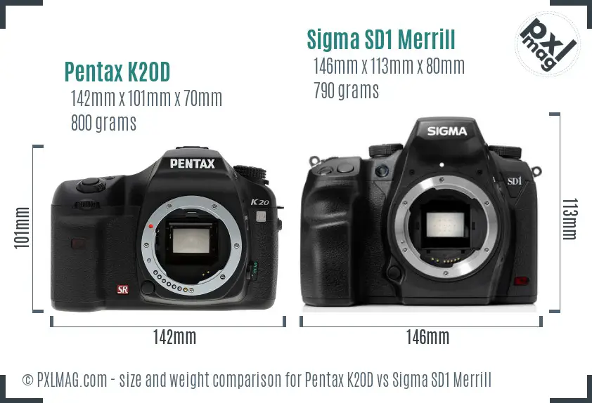 Pentax K20D vs Sigma SD1 Merrill size comparison