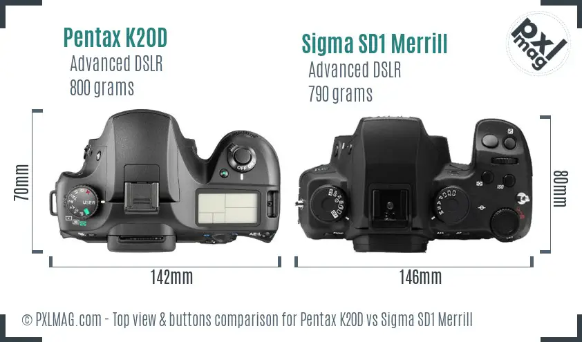 Pentax K20D vs Sigma SD1 Merrill top view buttons comparison