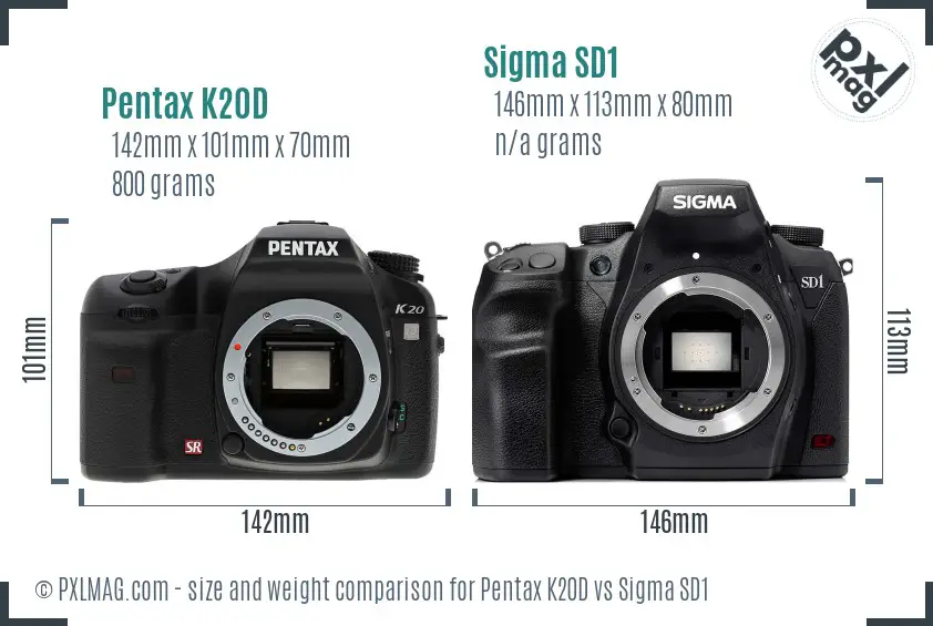 Pentax K20D vs Sigma SD1 size comparison