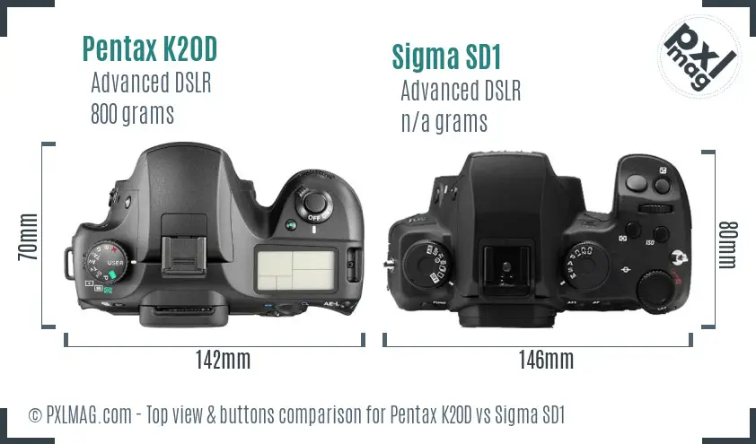 Pentax K20D vs Sigma SD1 top view buttons comparison