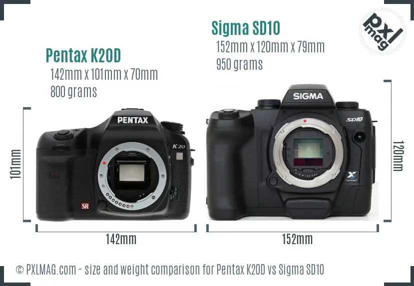 Pentax K20D vs Sigma SD10 size comparison