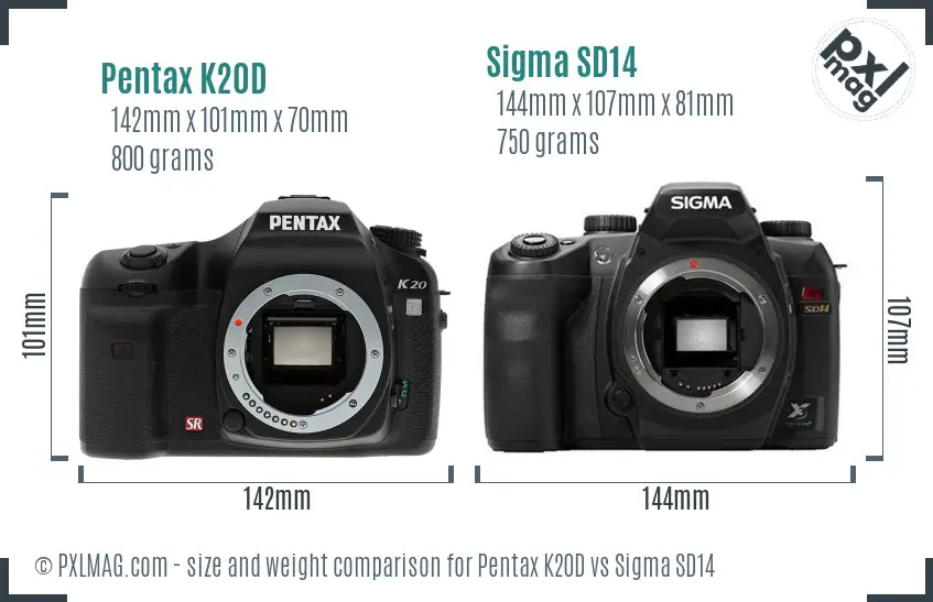 Pentax K20D vs Sigma SD14 size comparison