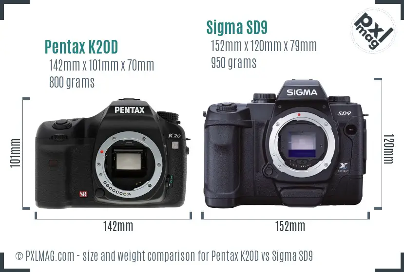 Pentax K20D vs Sigma SD9 size comparison