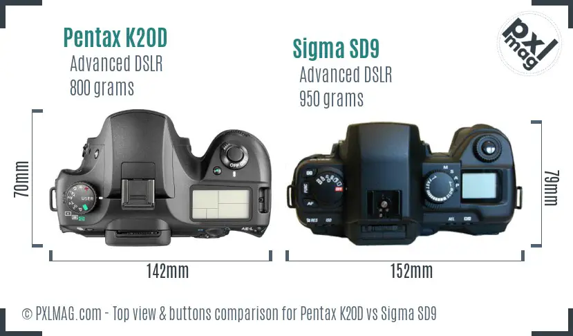 Pentax K20D vs Sigma SD9 top view buttons comparison