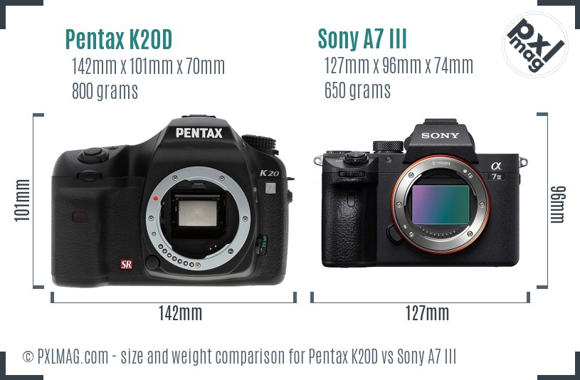 Pentax K20D vs Sony A7 III size comparison