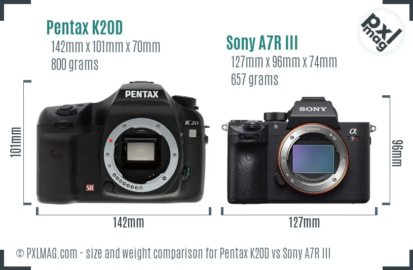 Pentax K20D vs Sony A7R III size comparison