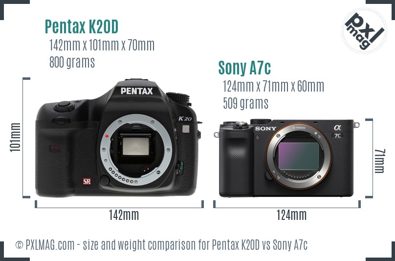 Pentax K20D vs Sony A7c size comparison