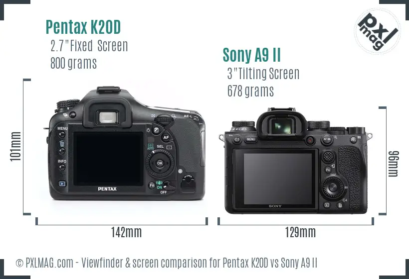 Pentax K20D vs Sony A9 II Screen and Viewfinder comparison