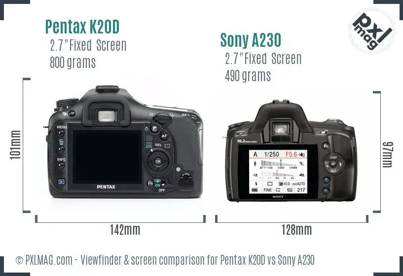 Pentax K20D vs Sony A230 Screen and Viewfinder comparison Pentax K20D vs Sony A230 Screen and Viewfinder comparison