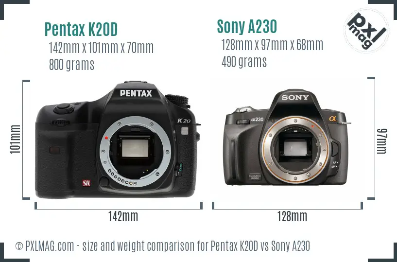Pentax K20D vs Sony A230 size comparison Pentax K20D vs Sony A230 size comparison