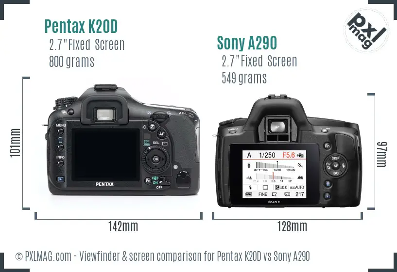 Pentax K20D vs Sony A290 Screen and Viewfinder comparison