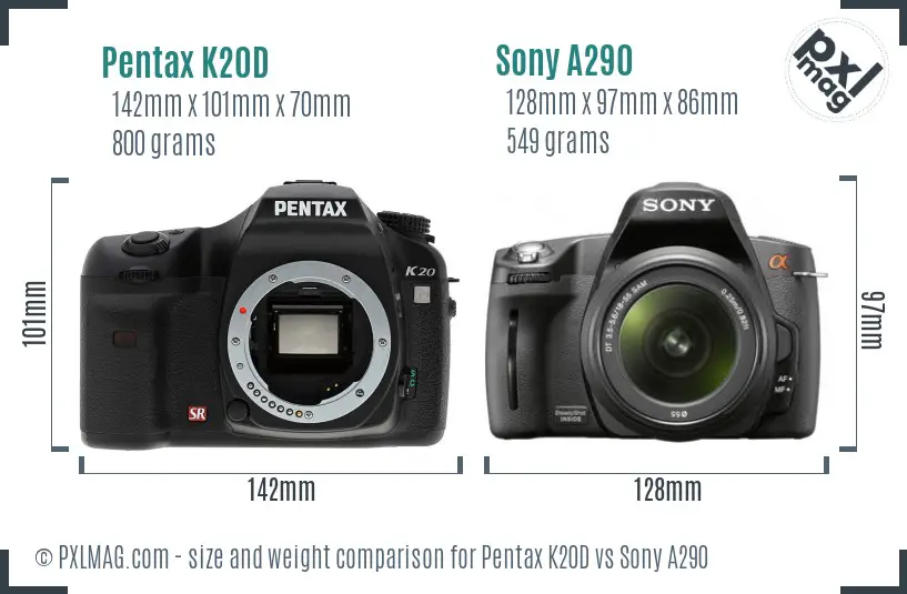 Pentax K20D vs Sony A290 size comparison