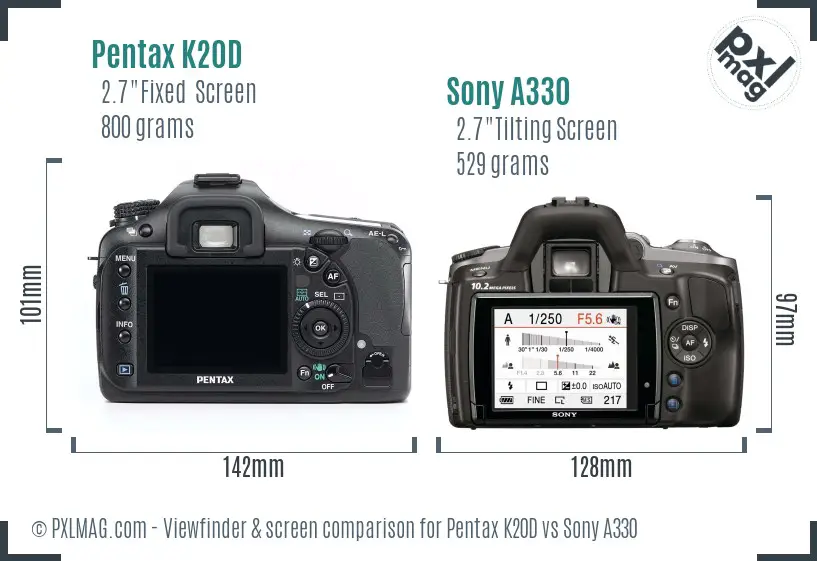 Pentax K20D vs Sony A330 Screen and Viewfinder comparison Pentax K20D vs Sony A330 Screen and Viewfinder comparison