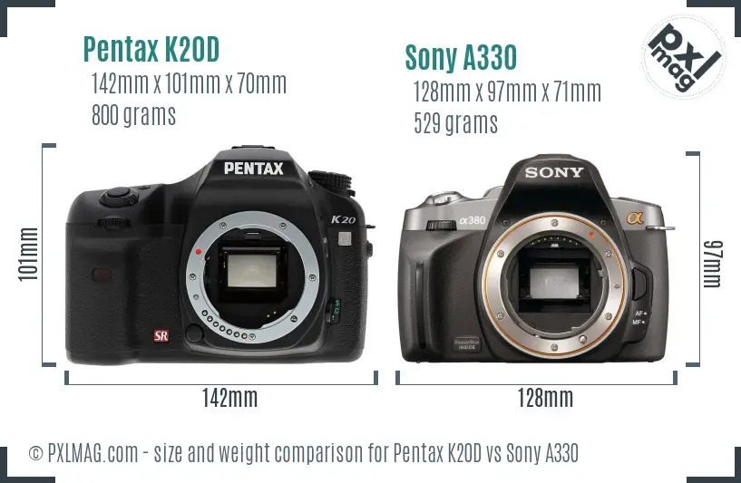 Pentax K20D vs Sony A330 size comparison Pentax K20D vs Sony A330 size comparison