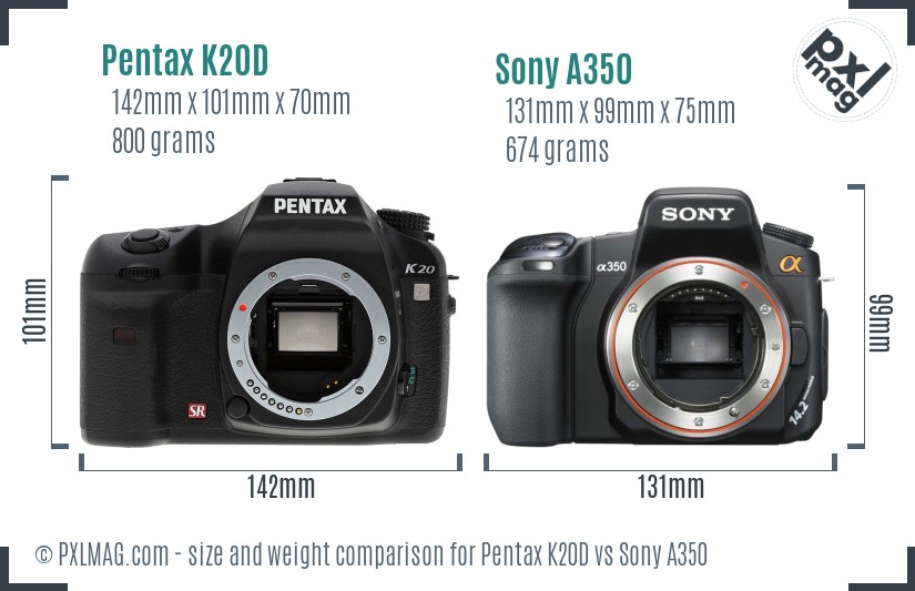 Pentax K20D vs Sony A350 size comparison Pentax K20D vs Sony A350 size comparison