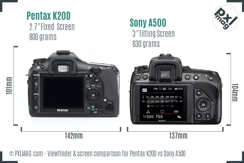 Pentax K20D vs Sony A500 Screen and Viewfinder comparison