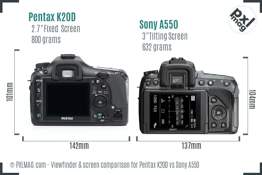 Pentax K20D vs Sony A550 Screen and Viewfinder comparison Pentax K20D vs Sony A550 Screen and Viewfinder comparison