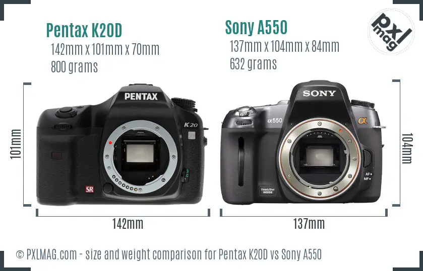 Pentax K20D vs Sony A550 size comparison Pentax K20D vs Sony A550 size comparison