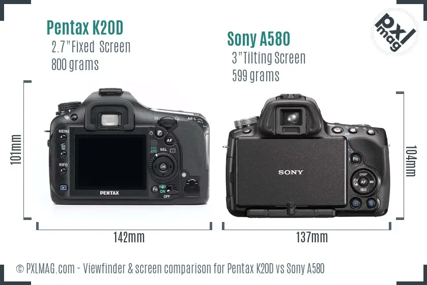 Pentax K20D vs Sony A580 Screen and Viewfinder comparison Pentax K20D vs Sony A580 Screen and Viewfinder comparison