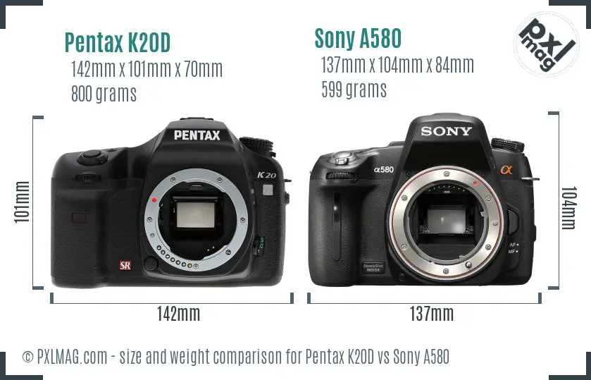 Pentax K20D vs Sony A580 size comparison Pentax K20D vs Sony A580 size comparison