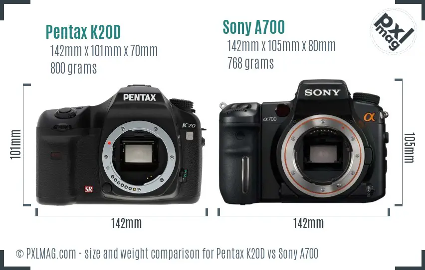 Pentax K20D vs Sony A700 size comparison