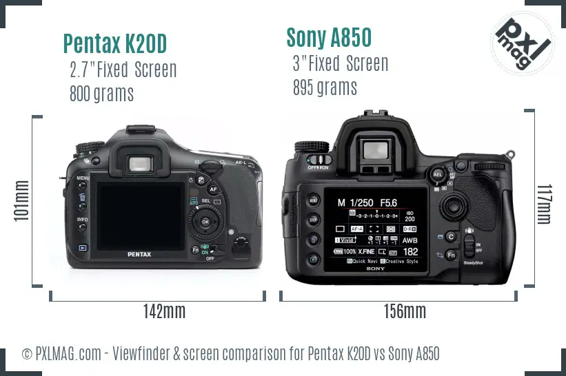 Pentax K20D vs Sony A850 Screen and Viewfinder comparison