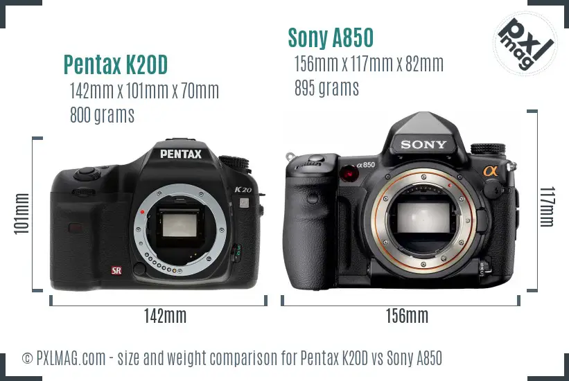 Pentax K20D vs Sony A850 size comparison