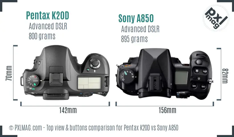 Pentax K20D vs Sony A850 top view buttons comparison