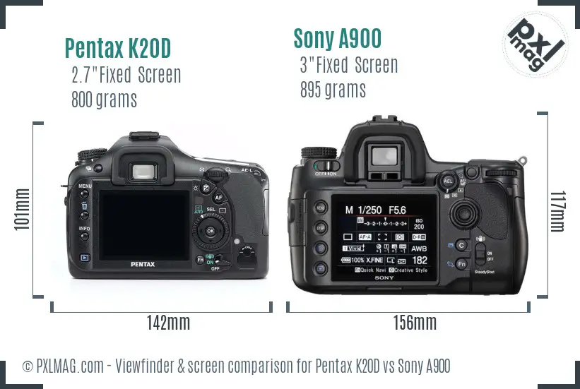 Pentax K20D vs Sony A900 Screen and Viewfinder comparison