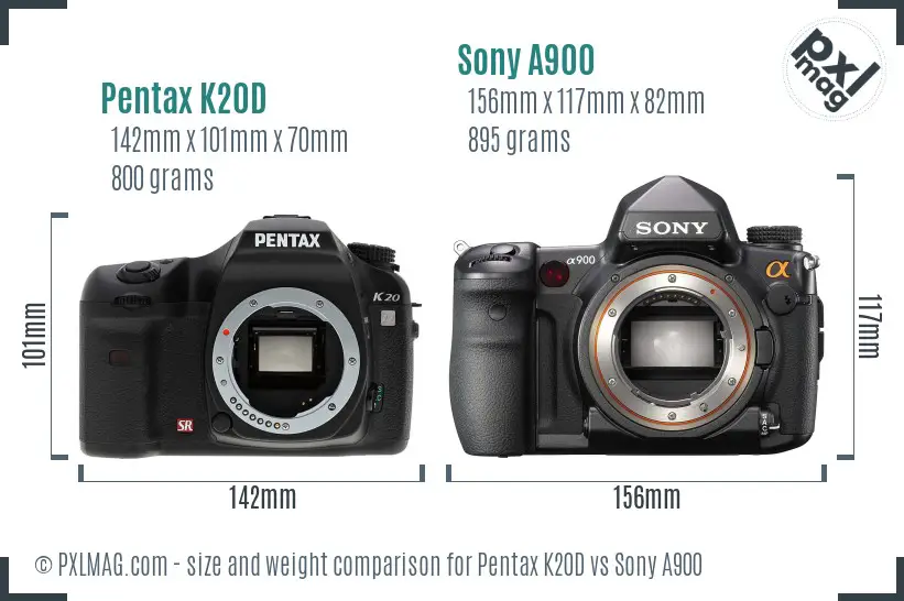 Pentax K20D vs Sony A900 size comparison